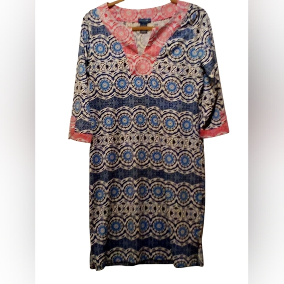 Caribbean Joe -NWOT Geometric Designrd Dress, 3/4 Sleeves W/Slits & Bottom Slits - Picture 11 of 12